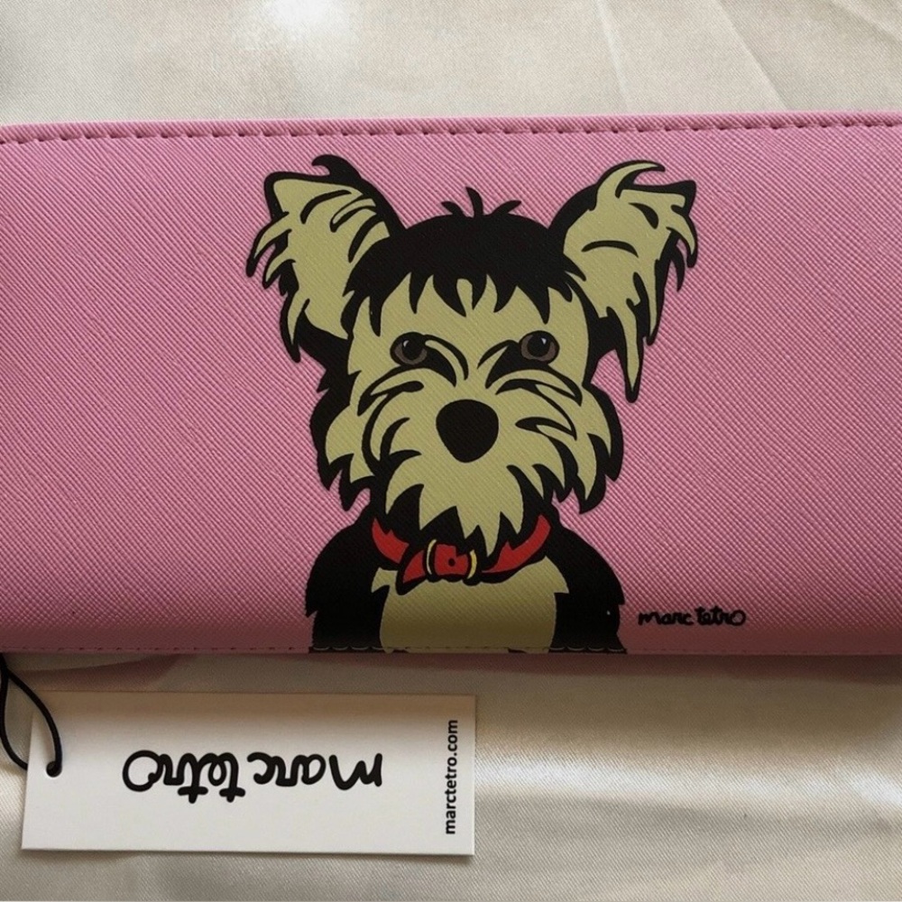 Marc Tetro Zip Around Wallet Yorkie Pink Synthetic Saffiano NWT